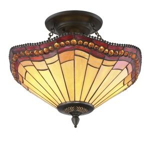 Allen + Roth Semi-Flush Mount Ceiling Fixture Stained Glass Tiffany Style New